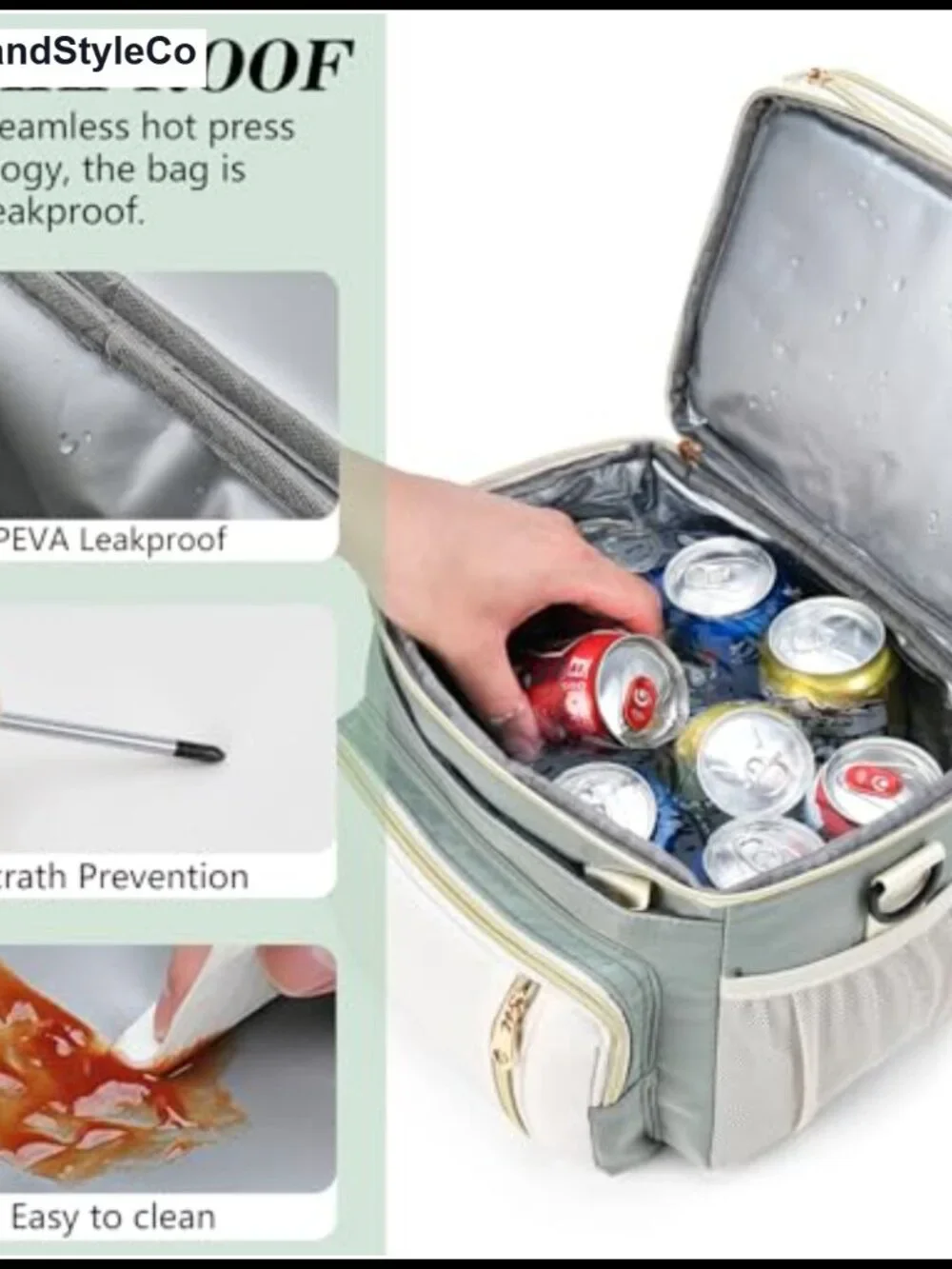 Insulated Double Deck Lunch Bag Expandable Leakproof Cooler Tote